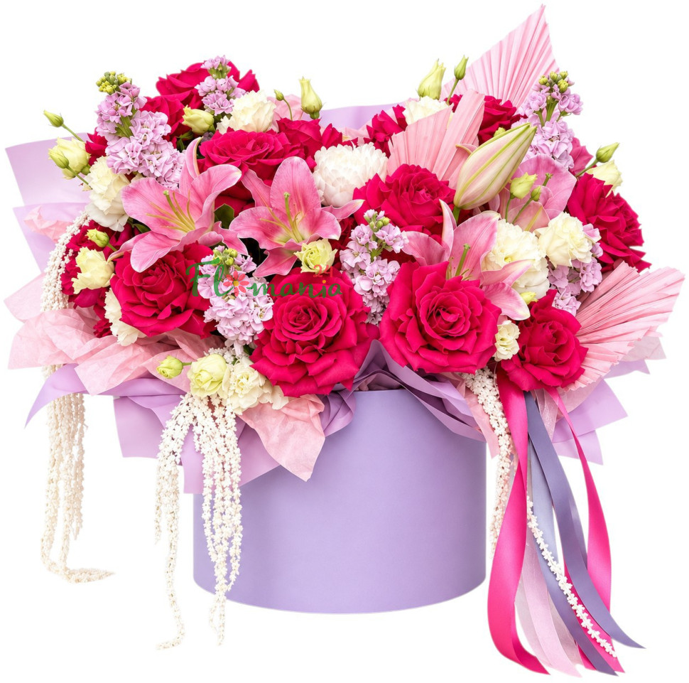 Композиция с лилиями и розами «Палитра чувств»